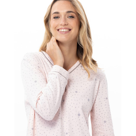 Chemise de nuit en coton COSY Rose/Gris | Lingerie le Chat