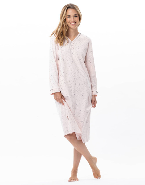 Chemise de nuit longue en coton COSY Rose/Gris