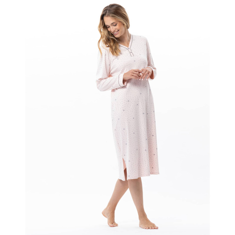 Chemise de nuit en coton COSY Rose/Gris | Lingerie le Chat