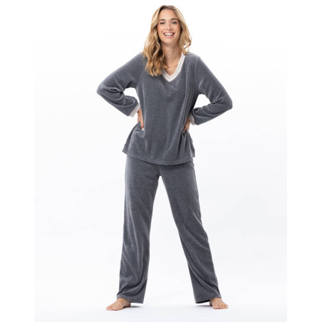 Ensemble homewear en velours COUNTRY Anthracite Chine | Lingerie le Chat
