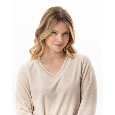 Ensemble homewear en velours COUNTRY Beige Chine | Lingerie le Chat