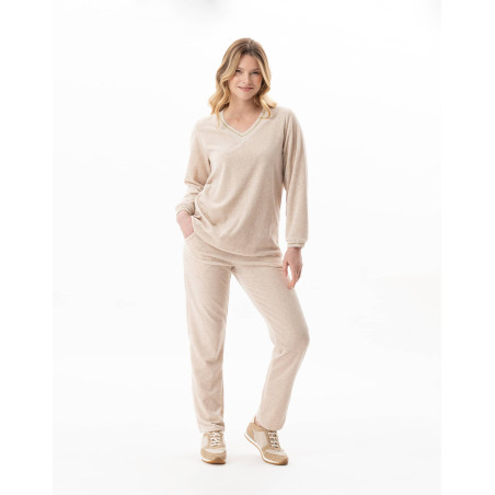 Ensemble homewear en velours COUNTRY Beige Chine | Lingerie le Chat