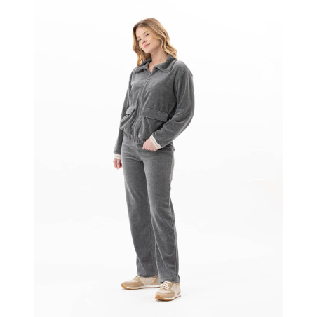 Ensemble homewear zippé en velours COUNTRY Anthracite Chine | Lingerie le Chat