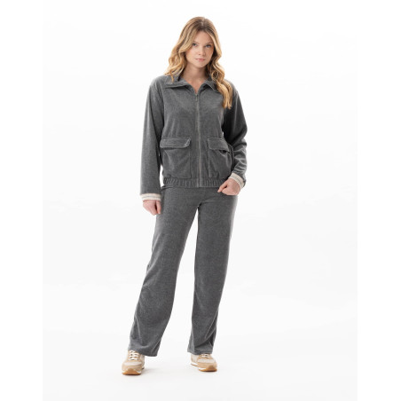 Ensemble homewear zippé en velours COUNTRY Anthracite Chine | Lingerie le Chat