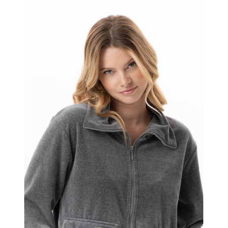 Ensemble homewear zippé en velours COUNTRY Anthracite Chine | Lingerie le Chat