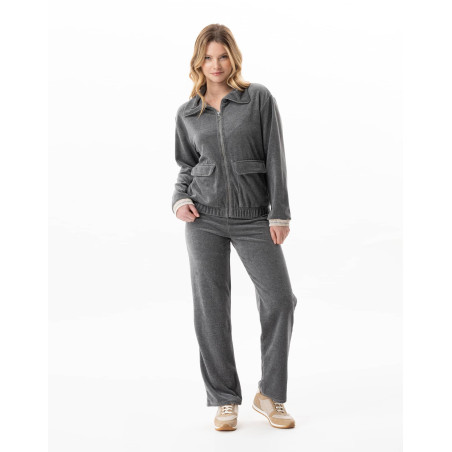 Ensemble homewear zippé en velours COUNTRY Anthracite Chine | Lingerie le Chat