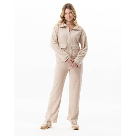 Ensemble homewear zippé en velours COUNTRY Beige Chine | Lingerie le Chat