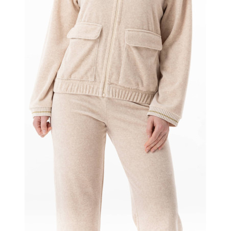 Ensemble homewear zippé en velours COUNTRY Beige Chine | Lingerie le Chat