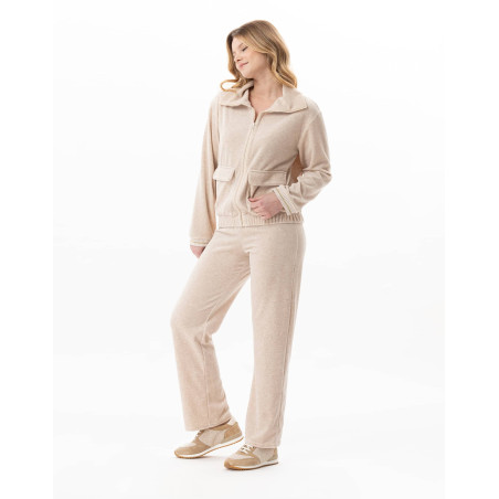 Velvet zipped homewear set COUNTRY Beige China | Lingerie le Chat