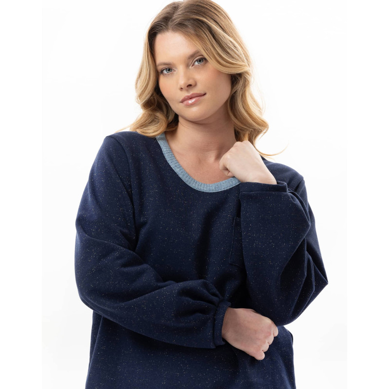 Ensemble homewear en molleton lurex ECLAT Marine | Lingerie le Chat