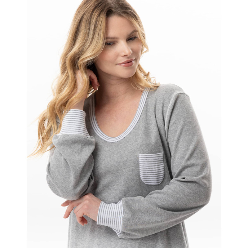Long cotton nightdress FLOCON China Grey | Lingerie le Chat