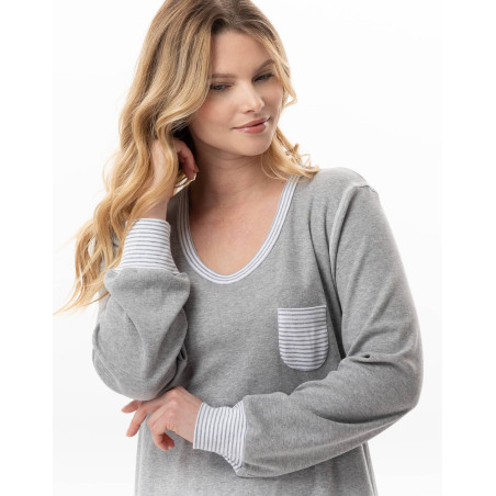 Long cotton nightdress FLOCON China Grey | Lingerie le Chat