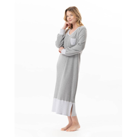 Long cotton nightdress FLOCON China Grey | Lingerie le Chat