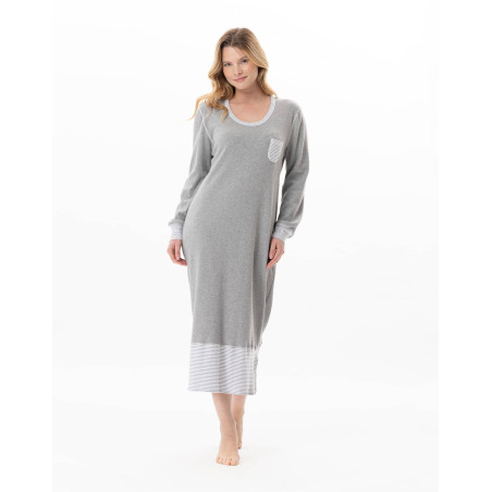Long cotton nightdress FLOCON China Grey | Lingerie le Chat