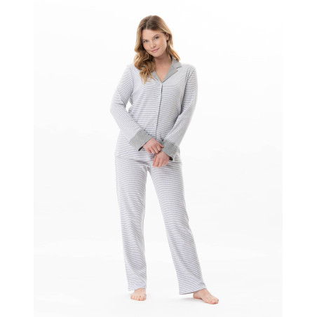 Cotton button-down pyjamas FLOCON China grey | Lingerie le Chat