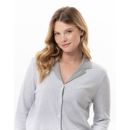 Cotton button-down pyjamas FLOCON China grey | Lingerie le Chat