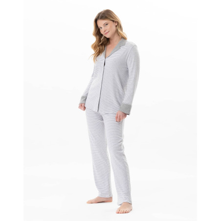 Cotton button-down pyjamas FLOCON China grey | Lingerie le Chat