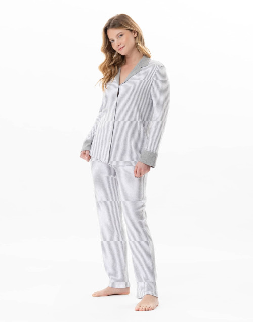 Cotton button-down pyjamas FLOCON China grey | Lingerie le Chat