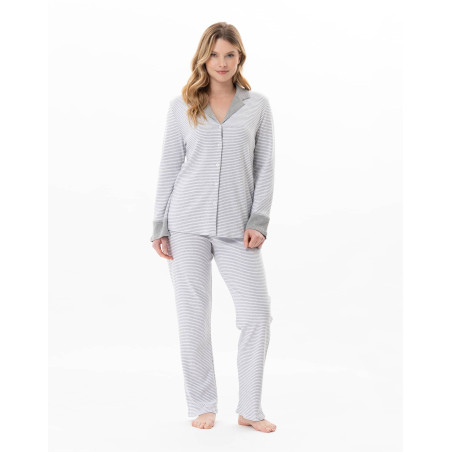 Cotton button-down pyjamas FLOCON China grey | Lingerie le Chat
