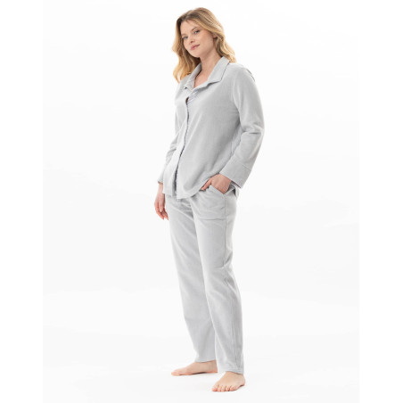 Microfleece button-down homewear set FLOCON China Grey | Lingerie le Chat