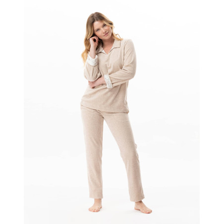 Pyjama en velours KELLY Beige Chine | Lingerie le Chat
