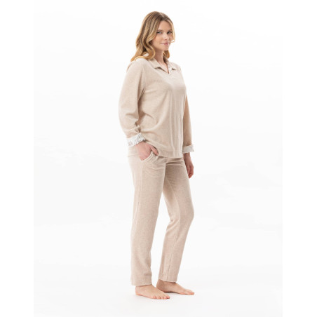 Pyjama en velours KELLY Beige Chine | Lingerie le Chat