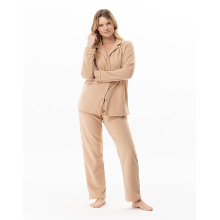 Pyjama boutonné en micropolaire LINETTE Caramel | Lingerie le Chat