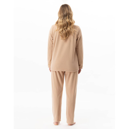 Microfleece button-down pyjamas LINETTE Caramel | Lingerie le Chat