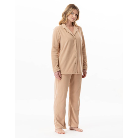 Microfleece button-down pyjamas LINETTE Caramel | Lingerie le Chat