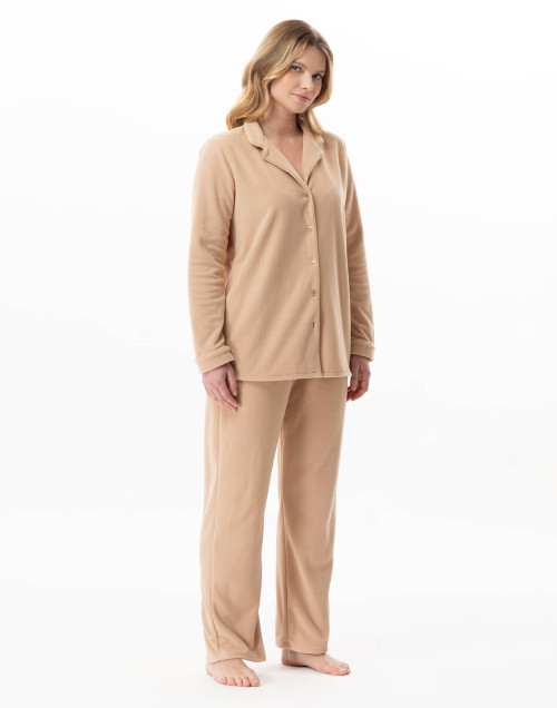 Microfleece button-down pyjamas LINETTE Caramel | Lingerie le Chat