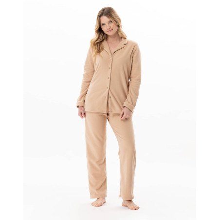 Microfleece button-down pyjamas LINETTE Caramel | Lingerie le Chat