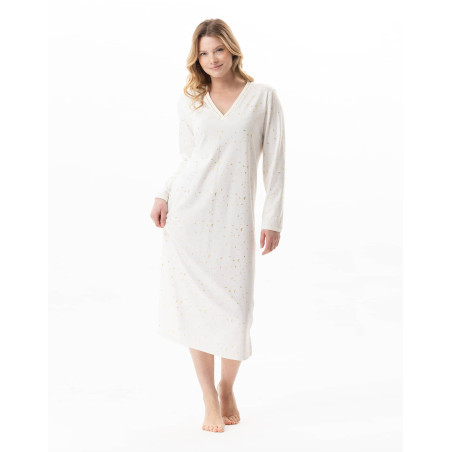 Chemise de nuit longue en coton LUNA Ecru | Lingerie le Chat