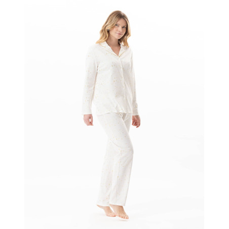 Cotton button-down pyjamas LUNA Ecru | Lingerie le Chat