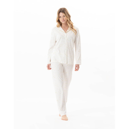 Cotton button-down pyjamas LUNA Ecru | Lingerie le Chat