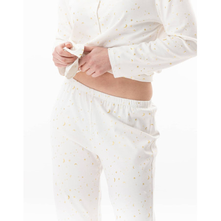 Cotton button-down pyjamas LUNA Ecru | Lingerie le Chat