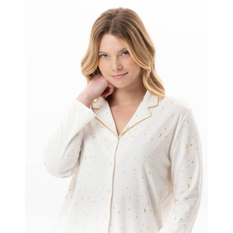 Cotton button-down pyjamas LUNA Ecru | Lingerie le Chat