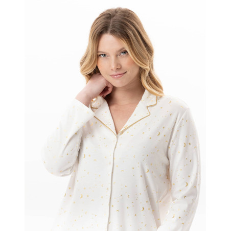 Cotton button-down pyjamas LUNA Ecru | Lingerie le Chat