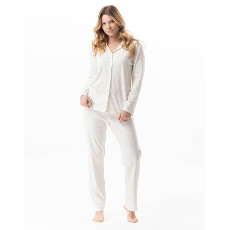 Cotton button-down pyjamas LUNA Ecru | Lingerie le Chat