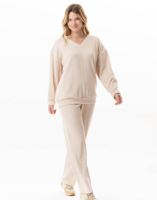 Ensemble homewear en maille tricot SHETLAND Beige | Lingerie le Chat