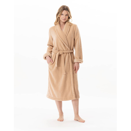 Peignoir en peluche flanelle MONTAUK Beige | Lingerie le Chat