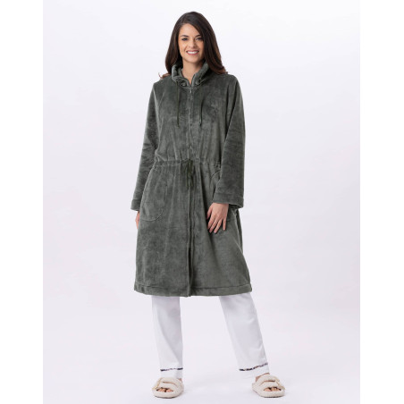Plush flannel zipped jacket ESSENTIEL Lichen | Lingerie le Chat
