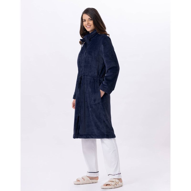 Veste zippée en peluche flanelle ESSENTIEL Marine | Lingerie le Chat