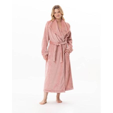 Peignoir croisé long en peluche flanelle ESSENTIEL Blush | Lingerie le Chat
