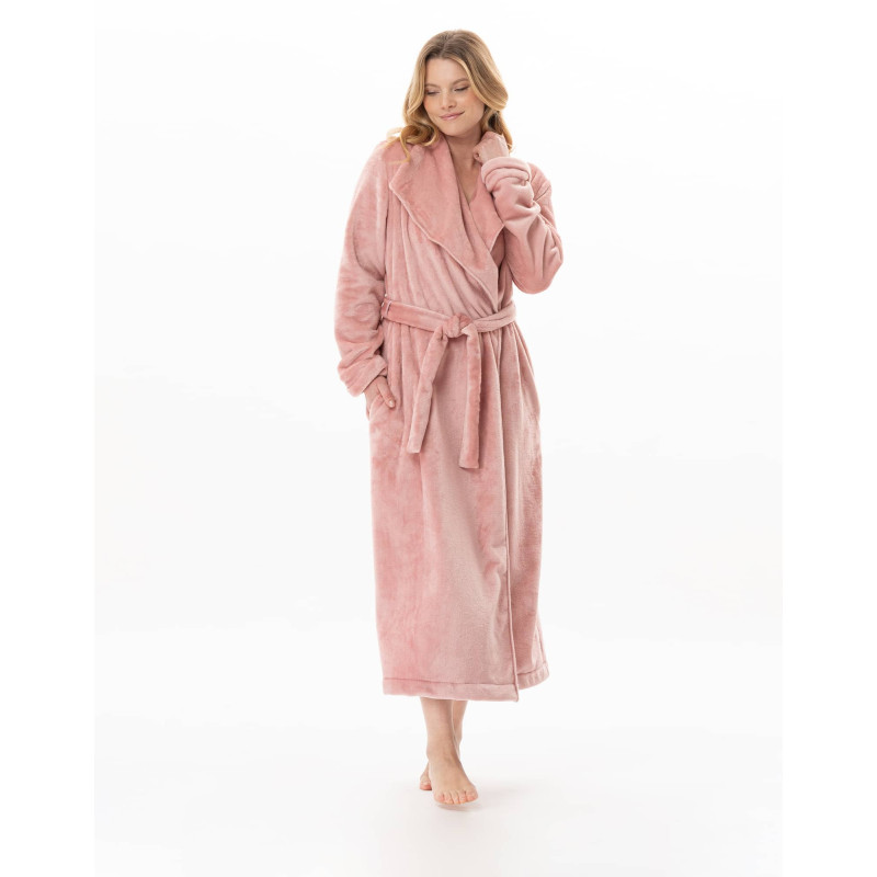 Peignoir croisé long en peluche flanelle ESSENTIEL Blush | Lingerie le Chat