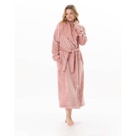 Peignoir croisé long en peluche flanelle ESSENTIEL Blush | Lingerie le Chat