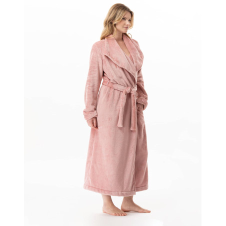 Peignoir croisé long en peluche flanelle ESSENTIEL Blush | Lingerie le Chat