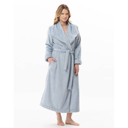 Peignoir croisé long en peluche flanelle ESSENTIEL Ciel | Lingerie le Chat