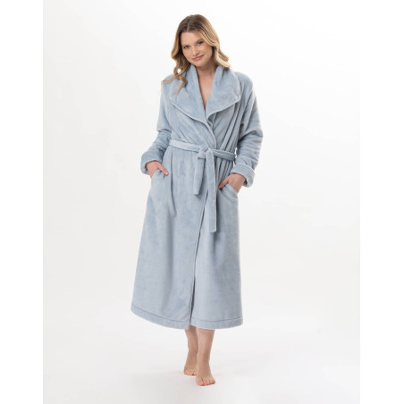 Peignoir croisé long en peluche flanelle ESSENTIEL Ciel | Lingerie le Chat