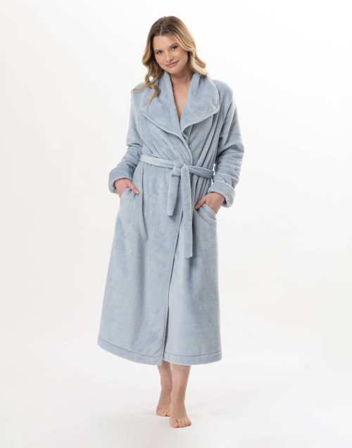 Peignoir croisé long en peluche flanelle ESSENTIEL Ciel