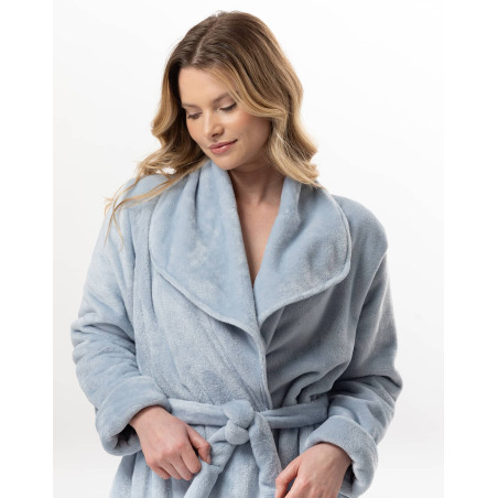 Peignoir croisé long en peluche flanelle ESSENTIEL Ciel | Lingerie le Chat